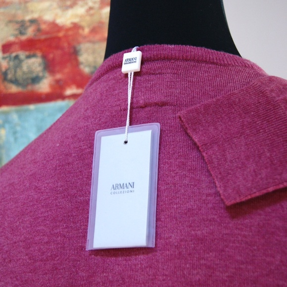 New Armani Collezioni V Neck Sweater Dust Pink Wool Pullover - Picture 4 of 6